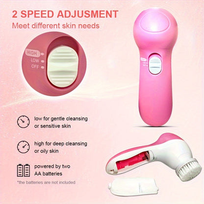 JUMPERKITS 7-in-1 Electric Facial Cleanser & Massager - Multi-Headed Light Beige Scrubber with Vibration, Pore Cleaning, and Curling Brushes, 36V Safe for Face & Body, Portable Skincare Tool for Deep Cleansing & Beauty, Facia