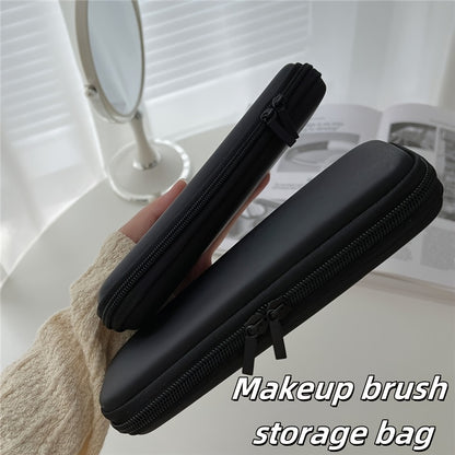 Large Capacity Travel Makeup Brush Organizer Bag - Waterproof PU, Dust-Proof Storage for Eye Shadow & Beauty Tools, Black, Easy to Clean, Portable Design with Multiple Compartments