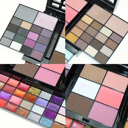 74-Color Glamour Makeup Palette - Vibrant Eye Shadow & Lip Colors, Glitter Cream, All-In-One Beauty Kit with Blendable Formulas, Long-Lasting, Highly Pigmented, Includes Brushes, Portable & Travel-Friendly Cosmetics Collectio