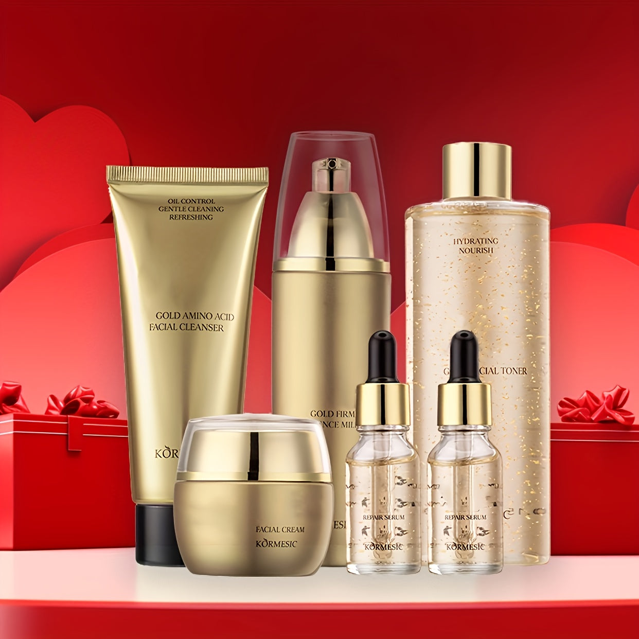 [Hydrating Skin Care] 6pcs Golden Skin Care Set - Hydrating Premium Facial Set For Flawless, Radiant Skin, Care For Delicate Skin, Skin Care Set For Women, Valentine's Day Gift For Her Beauty Kit