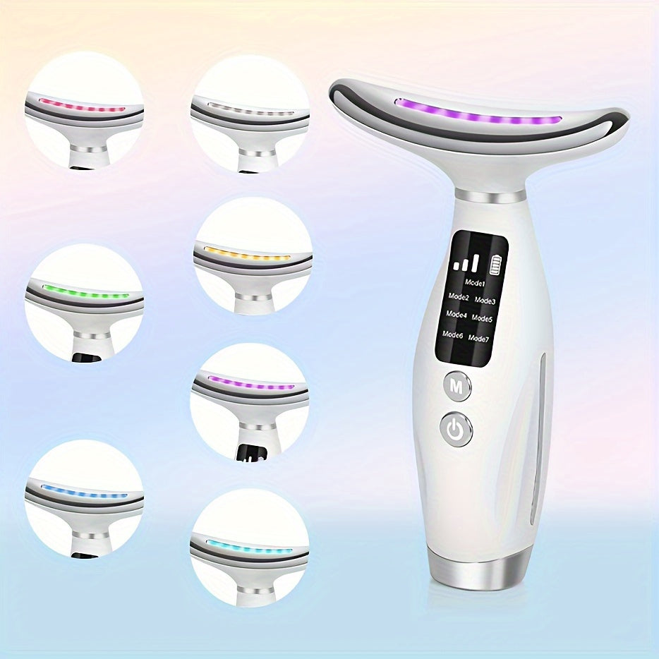 7-in-1 Multifunctional Facial & Neck Massager, 7-Color LED Lights, 7 Modes, USB Rechargeable, Lithium Polymer Battery, Ideal for Beauty & Personal Care, Perfect Gift for Valentine'S & Mother'S Day
