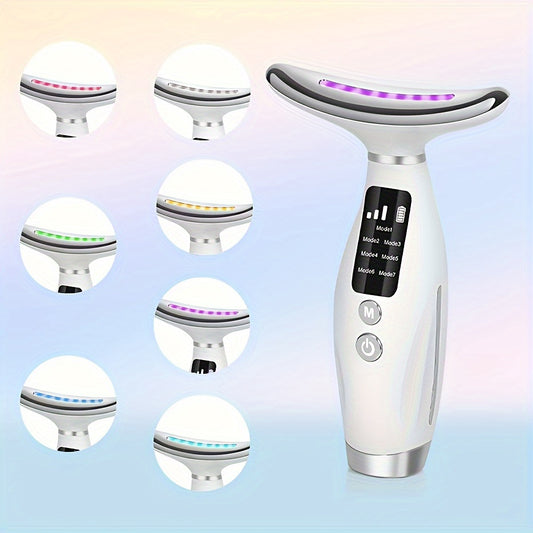 7-in-1 Multifunctional Facial & Neck Massager, 7-Color LED Lights, 7 Modes, USB Rechargeable, Lithium Polymer Battery, Ideal for Beauty & Personal Care, Perfect Gift for Valentine'S & Mother'S Day