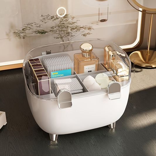 1pc Cosmetic Organizer with Transparent Lid - Makeup Vanity Storage Box, Lipstick, Perfume, Nail Polish, Brushes - Compact Bathroom & Desk Organizer with Open Compartments - Durable Plastic Construction - Space-Saving Vanity