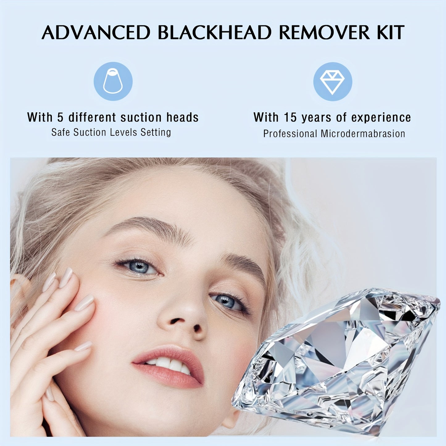 3-in-1 Diamond Microdermabrasion System - Exfoliates, Hydrates, and Removes Blackheads with 5 Diamond Tips and 5 Suction Levels for Radiant, Smooth Skin - Professional-Grade Skin Care for Beauty and Personal Use