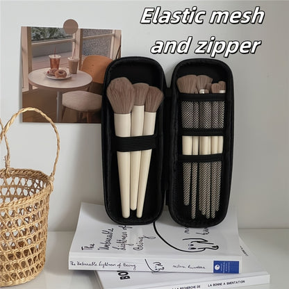 Large Capacity Travel Makeup Brush Organizer Bag - Waterproof PU, Dust-Proof Storage for Eye Shadow & Beauty Tools, Black, Easy to Clean, Portable Design with Multiple Compartments