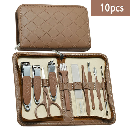 10/42pcs Set New Zipper Leather Bag Stainless Steel Manicure Set, Manicure Nails, Toenails And Eyebrows, Men'S/Women'S Beauty Care Tools, Nail Trimming Tools
