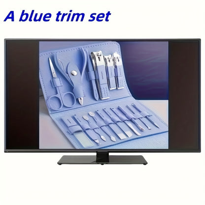 16-Piece Premium Stainless Steel Manicure & Pedicure Kit - Modern Style Nail Clipper Set with Straight Edge, Nail File, Ear Pick, Scissors - Professional Grooming Tools for Travel & Beauty Care