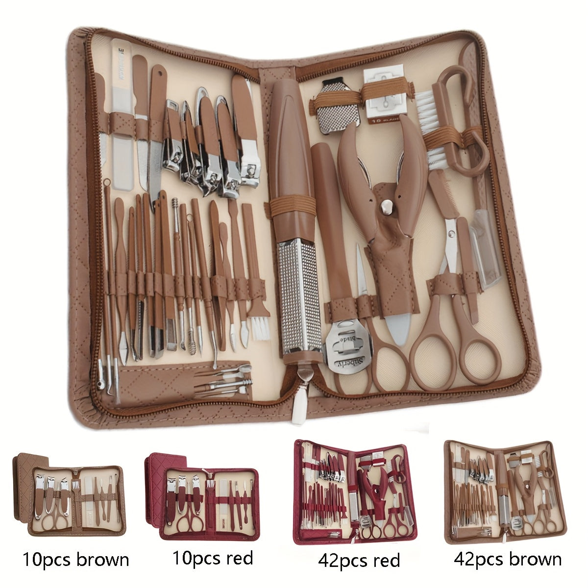 10/42pcs Set New Zipper Leather Bag Stainless Steel Manicure Set, Manicure Nails, Toenails And Eyebrows, Men'S/Women'S Beauty Care Tools, Nail Trimming Tools
