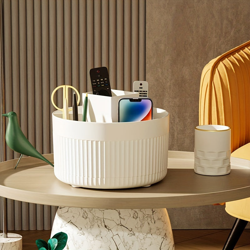 360° Rotating Makeup Organizer - Durable Plastic Cosmetic Storage Box with Multiple Compartments for Brushes, Lipsticks, and Beauty Tools - Ideal for Bedroom Vanity, Bathroom, and Living Room Desk Organization, Makeup Vanity