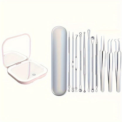 11pcs Blackhead Remover For Face, Professional Stainless Micro-Needling Removal Tools Kit, Needling Beauty Needle Elbow Hook Needle Tool, Pimple Popper Tool Kit For Quick And Easy Removal Of Pimples, Blackheads, Zit Removing