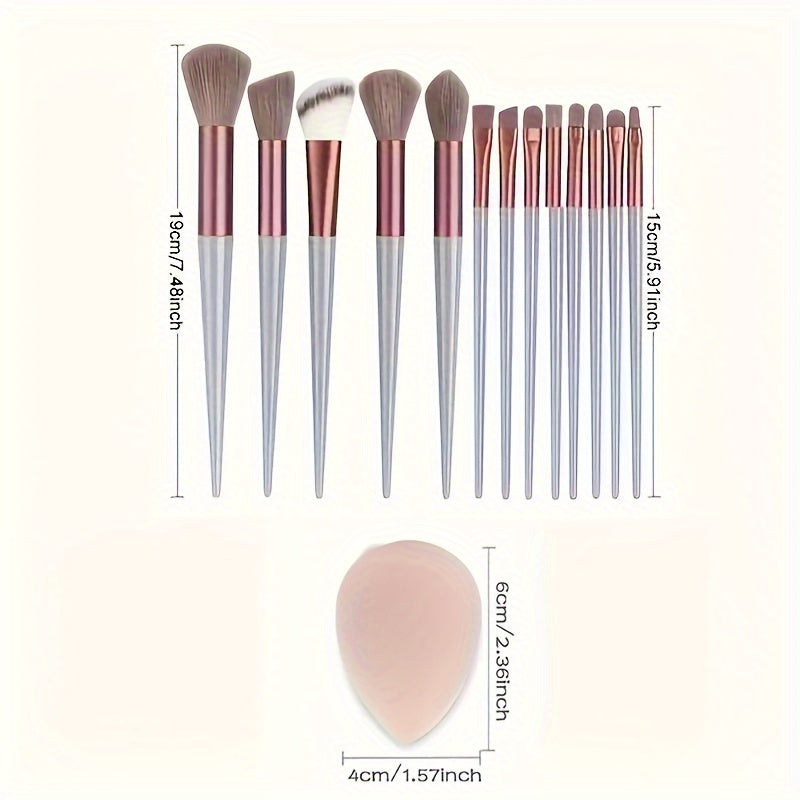 13-Piece Makeup Brush Set, Soft Fluffy Synthetic Bristles, For Foundation, Powder, Eyeshadow, Kabuki & Cosmetic Blending, Includes Beauty Sponge