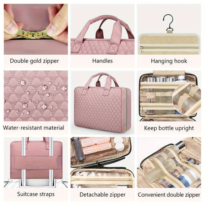 [2pcs Bag] 2-in-1large-capacity Removable Cosmetic Bag, Summer Travel Multi-compartment Hanging Toiletry Bag, With Brush Storage, Universal Portable Beauty Essentials Large Makeup Bag-hanging Toiletry Travel Bag, Suitable For