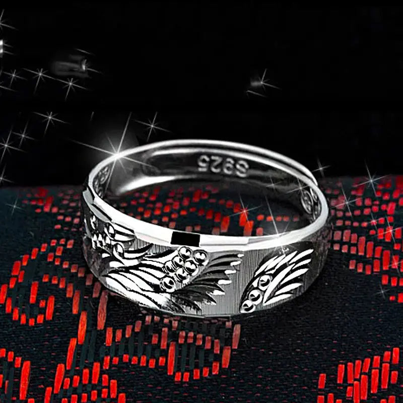 Men's Adjustable S999 Silver Dragon Ring Jewelry