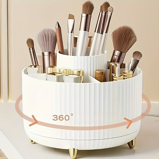 360° Rotating Makeup Organizer - Durable Plastic Cosmetic Storage Box with Multiple Compartments for Brushes, Lipsticks, and Beauty Tools - Ideal for Bedroom Vanity, Bathroom, and Living Room Desk Organization, Makeup Vanity