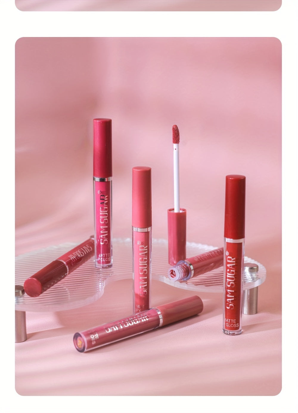 SAM SUGAR Matte Liquid Lipstick Set - Waterproof, Non-Stick Cup Long Lasting Lip Gloss Collection, 6 Shades of Orange, Pink, Red & Skin Tones - Perfect Gift for Mother's Day, Valentine's Day, Women's Beauty Essentials