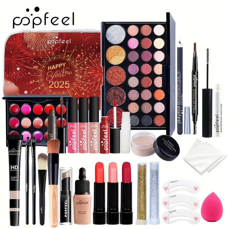 POPFEEL 2025 New Year Makeup Gift Set, Berry Tone Cosmetic Kit for Girls, Festive Holiday Beauty Collection, All-in-One Paste Form, New Year'S Gift Idea