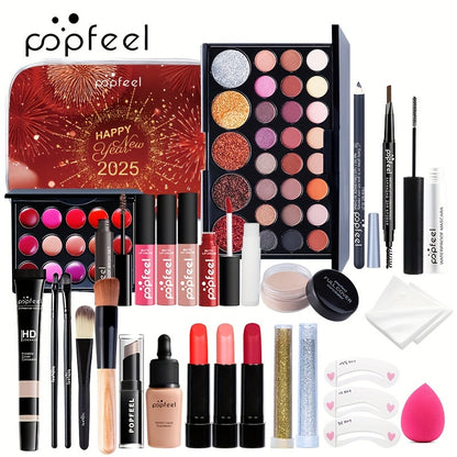 POPFEEL 2025 New Year Makeup Gift Set, Berry Tone Cosmetic Kit for Girls, Festive Holiday Beauty Collection, All-in-One Paste Form, New Year'S Gift Idea