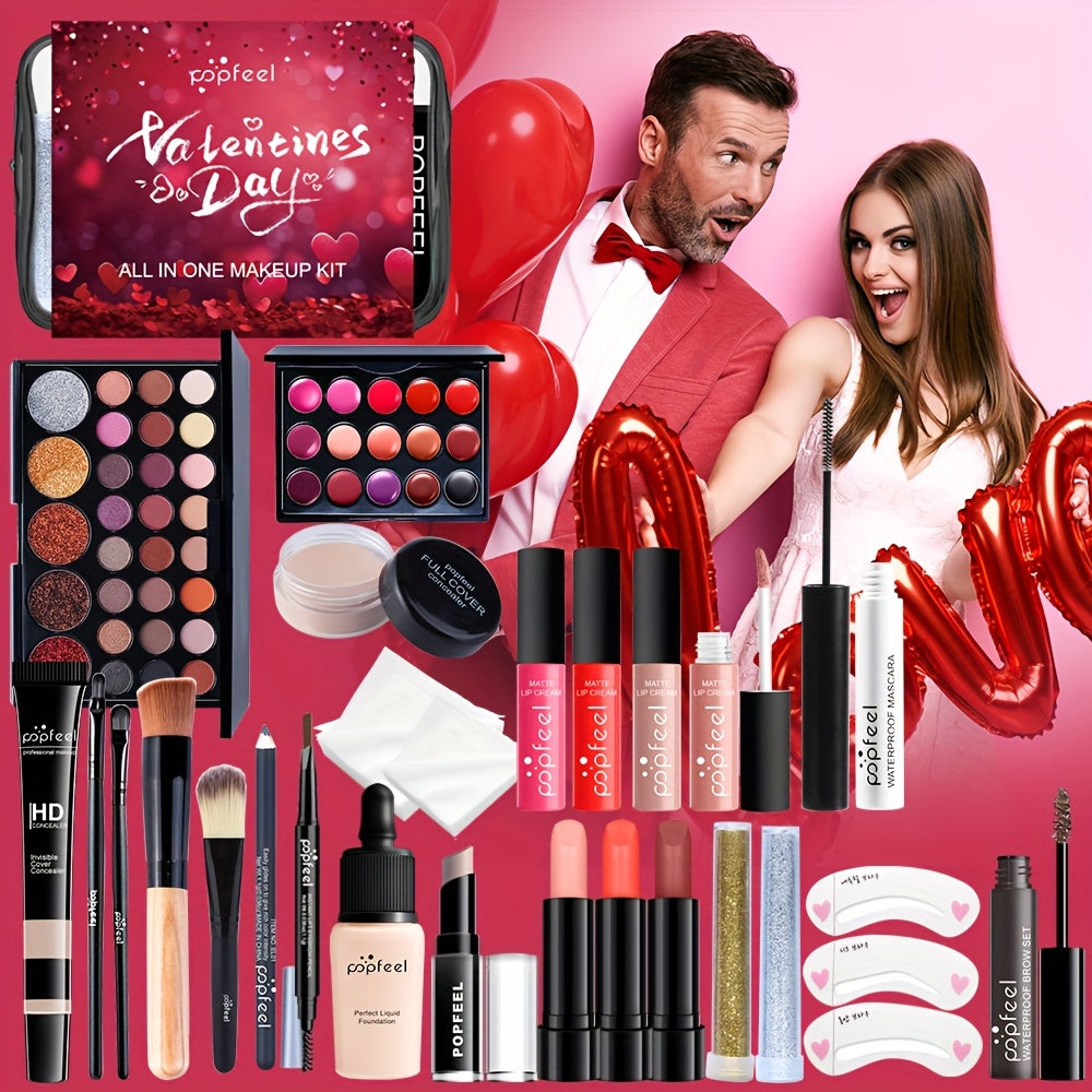 POPFEEL Valentine'S Day Makeup Gift Set for Her, Multi-Item Cosmetic Kit, Mixed Color System, Paste Form, All-in-One Beauty Collection, Romantic Present for Girlfriend/Wife