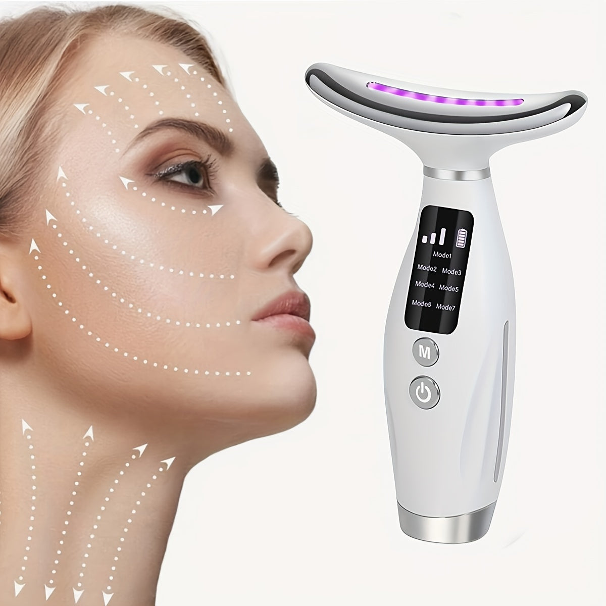 7-in-1 Multifunctional Facial & Neck Massager, 7-Color LED Lights, 7 Modes, USB Rechargeable, Lithium Polymer Battery, Ideal for Beauty & Personal Care, Perfect Gift for Valentine'S & Mother'S Day