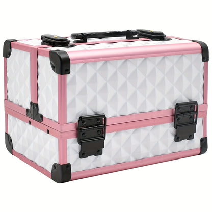 1pcs Aluminum Alloy Train Case Professional Portable Makeup Box with Handle, Unisex-adult Metal Cosmetic Organizer with Lock, Non-Waterproof Large Storage Travel Case for Makeup Artist, Beauty Accessories, Unscented - Pink Wh