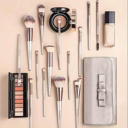 Premium Champagne Golden Makeup Brushes With Travel Portable Case Professional Foundation Blush Eyeshadow Blending Makeup Beauty Tool Christmas Gift Ideal For Women Create Flawless Makeup - Gift Set Mother's Day Gift