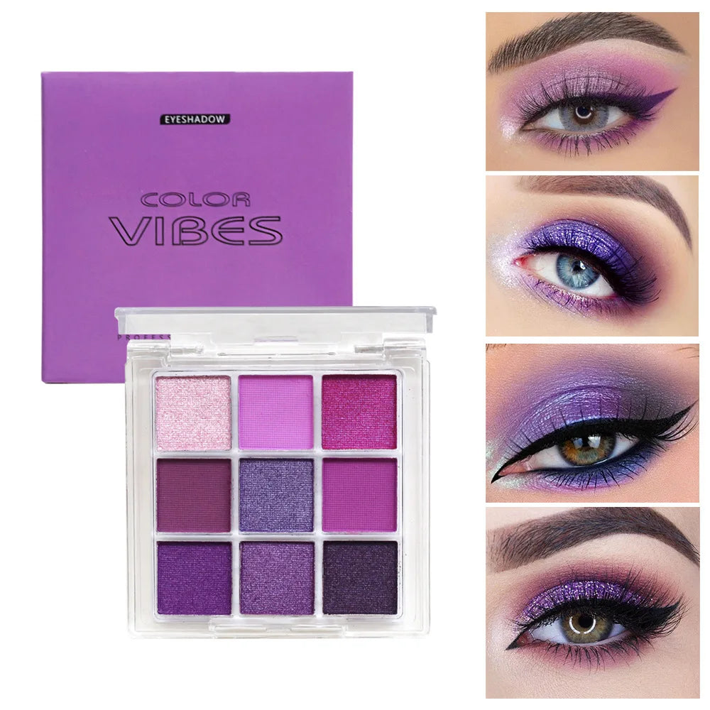 9-Grid Eyeshadow Palette Purple Glitter Pearlescent Matte Eye Shadow Shimmer Makeup Long Lasting Women Beauty Eye Cosmetics
