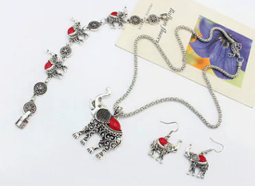 Retro Turquoise Elephant Jewelry Set (Three Pieces)