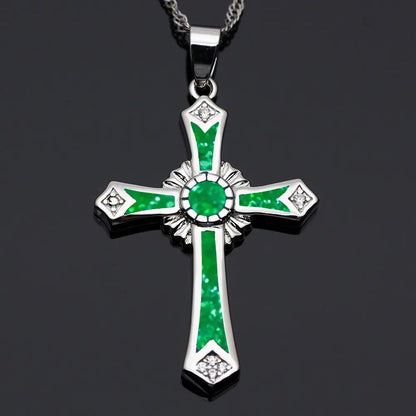 Opal Resin Cross Pendant Necklace Fashion Jewelry