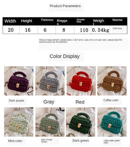 Women's Hand-Woven Bag Crochet Homemade Graceful Strip Thread Handbag Women's Shoulder/Crossbody Bag