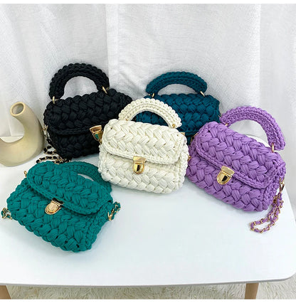 Women's Hand-Woven Bag Crochet Homemade Graceful Strip Thread Handbag Women's Shoulder/Crossbody Bag