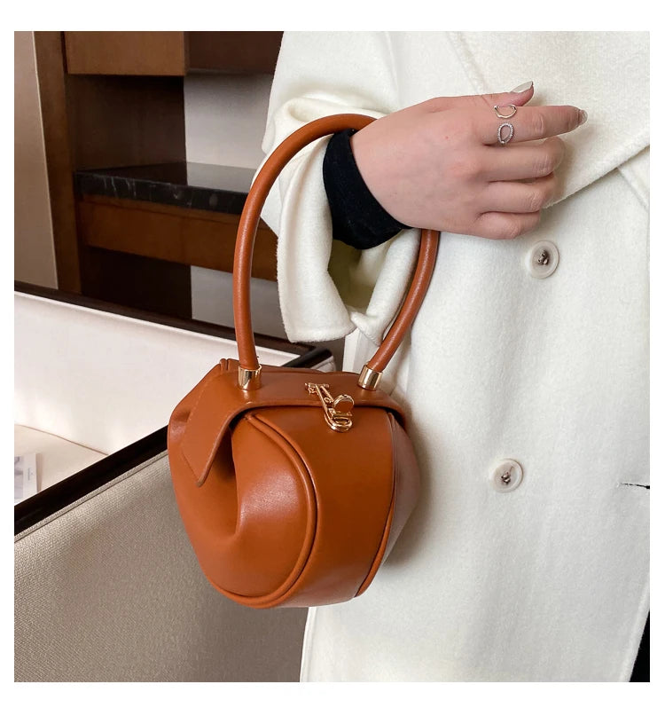Bowling Spherical Women's Handbag Luxury Brand Designer Hobos Bag Fashion Mini Round Shoulder Bags PU Leather Female Purse