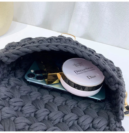 Women's Hand-Woven Bag Crochet Homemade Graceful Strip Thread Handbag Women's Shoulder/Crossbody Bag