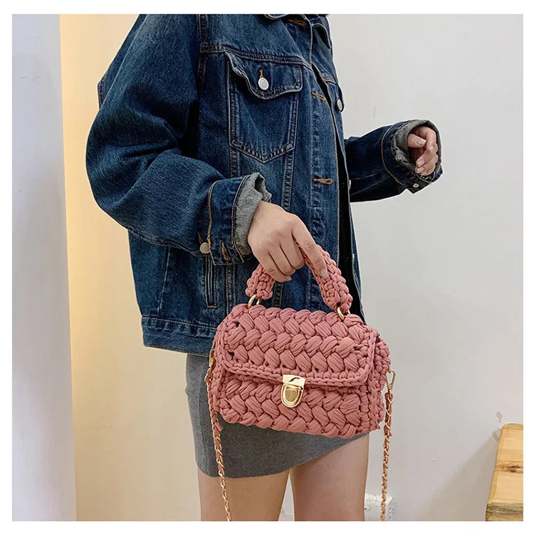 Women's Hand-Woven Bag Crochet Homemade Graceful Strip Thread Handbag Women's Shoulder/Crossbody Bag