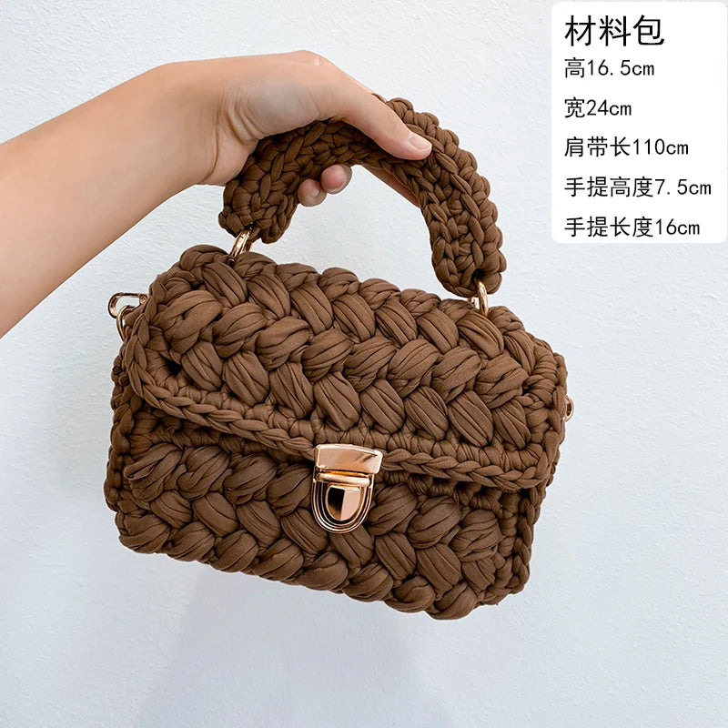 Women's Hand-Woven Bag Crochet Homemade Graceful Strip Thread Handbag Women's Shoulder/Crossbody Bag