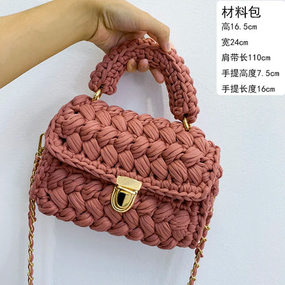 Women's Hand-Woven Bag Crochet Homemade Graceful Strip Thread Handbag Women's Shoulder/Crossbody Bag