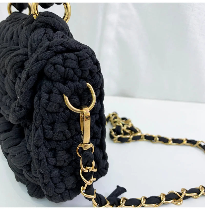 Women's Hand-Woven Bag Crochet Homemade Graceful Strip Thread Handbag Women's Shoulder/Crossbody Bag