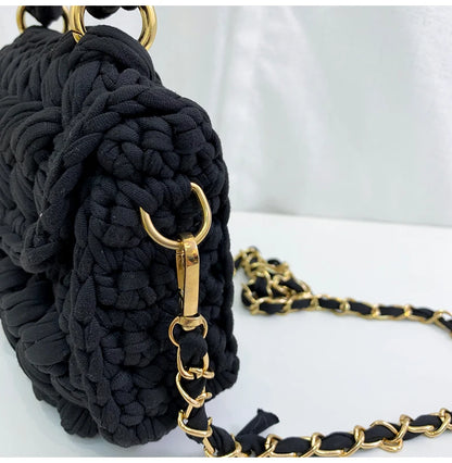 Women's Hand-Woven Bag Crochet Homemade Graceful Strip Thread Handbag Women's Shoulder/Crossbody Bag