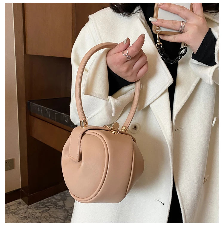 Bowling Spherical Women's Handbag Luxury Brand Designer Hobos Bag Fashion Mini Round Shoulder Bags PU Leather Female Purse