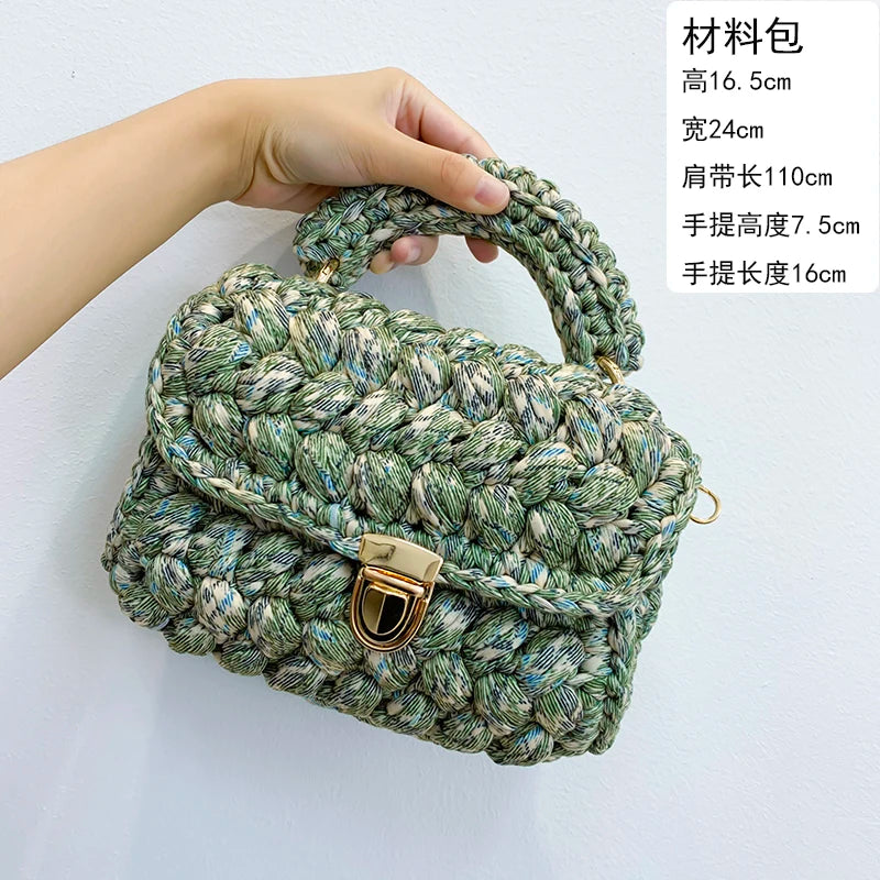 Women's Hand-Woven Bag Crochet Homemade Graceful Strip Thread Handbag Women's Shoulder/Crossbody Bag