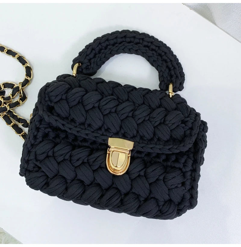 Women's Hand-Woven Bag Crochet Homemade Graceful Strip Thread Handbag Women's Shoulder/Crossbody Bag