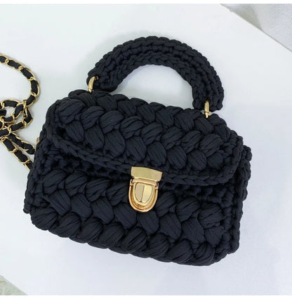 Women's Hand-Woven Bag Crochet Homemade Graceful Strip Thread Handbag Women's Shoulder/Crossbody Bag