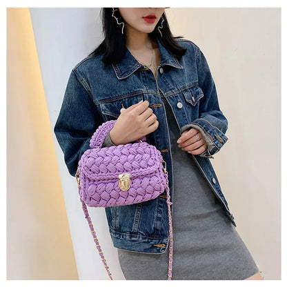 Women's Hand-Woven Bag Crochet Homemade Graceful Strip Thread Handbag Women's Shoulder/Crossbody Bag