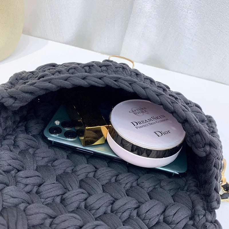 Women's Hand-Woven Bag Crochet Homemade Graceful Strip Thread Handbag Women's Shoulder/Crossbody Bag