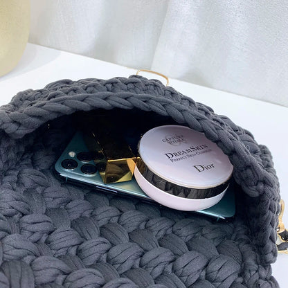 Women's Hand-Woven Bag Crochet Homemade Graceful Strip Thread Handbag Women's Shoulder/Crossbody Bag