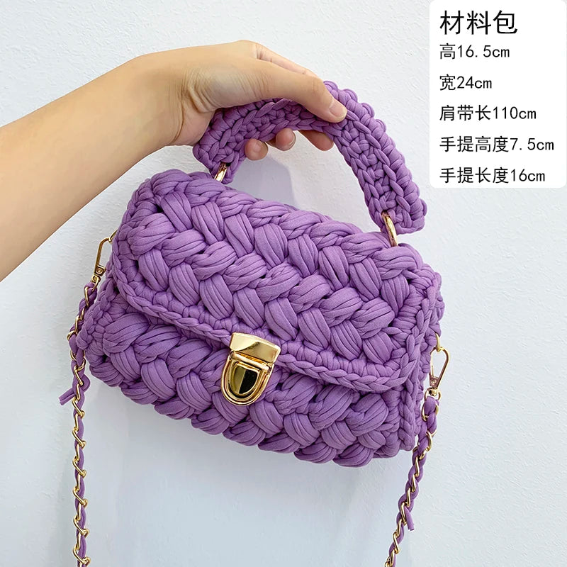Women's Hand-Woven Bag Crochet Homemade Graceful Strip Thread Handbag Women's Shoulder/Crossbody Bag