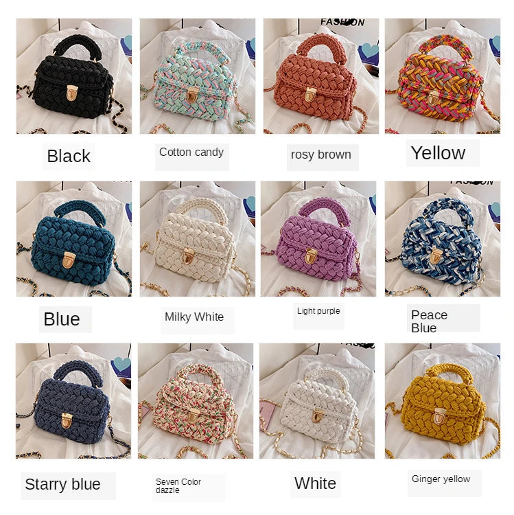 Women's Hand-Woven Bag Crochet Homemade Graceful Strip Thread Handbag Women's Shoulder/Crossbody Bag