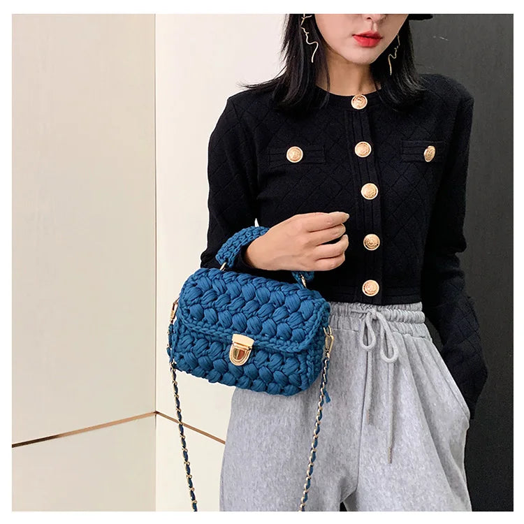 Women's Hand-Woven Bag Crochet Homemade Graceful Strip Thread Handbag Women's Shoulder/Crossbody Bag
