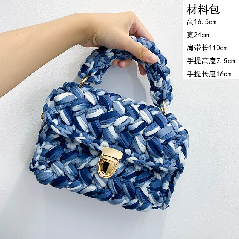 Women's Hand-Woven Bag Crochet Homemade Graceful Strip Thread Handbag Women's Shoulder/Crossbody Bag