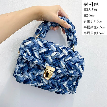 Women's Hand-Woven Bag Crochet Homemade Graceful Strip Thread Handbag Women's Shoulder/Crossbody Bag