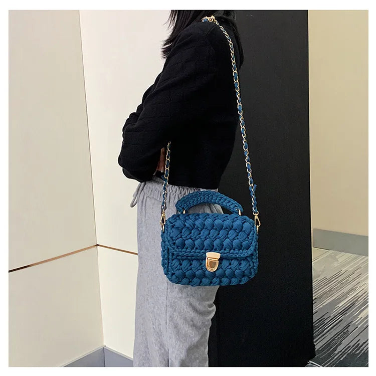 Women's Hand-Woven Bag Crochet Homemade Graceful Strip Thread Handbag Women's Shoulder/Crossbody Bag